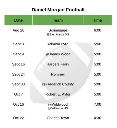 DMMS Fall Sports Schedule